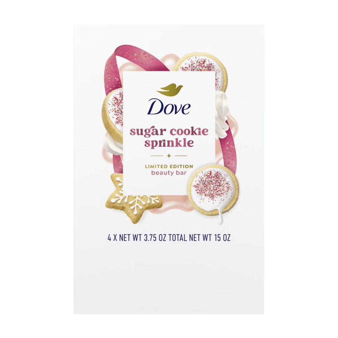 Dove Beauty Limited Edition Holiday Treat Bar Soaps – Sugar Cookie Sprinkle – Limited Edition, 15oz/4pk